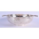 A STYLISH 1950S TWIN HANDLED SILVER BOWL. Birmingham 1950. 734 grams. 29 cm wide.