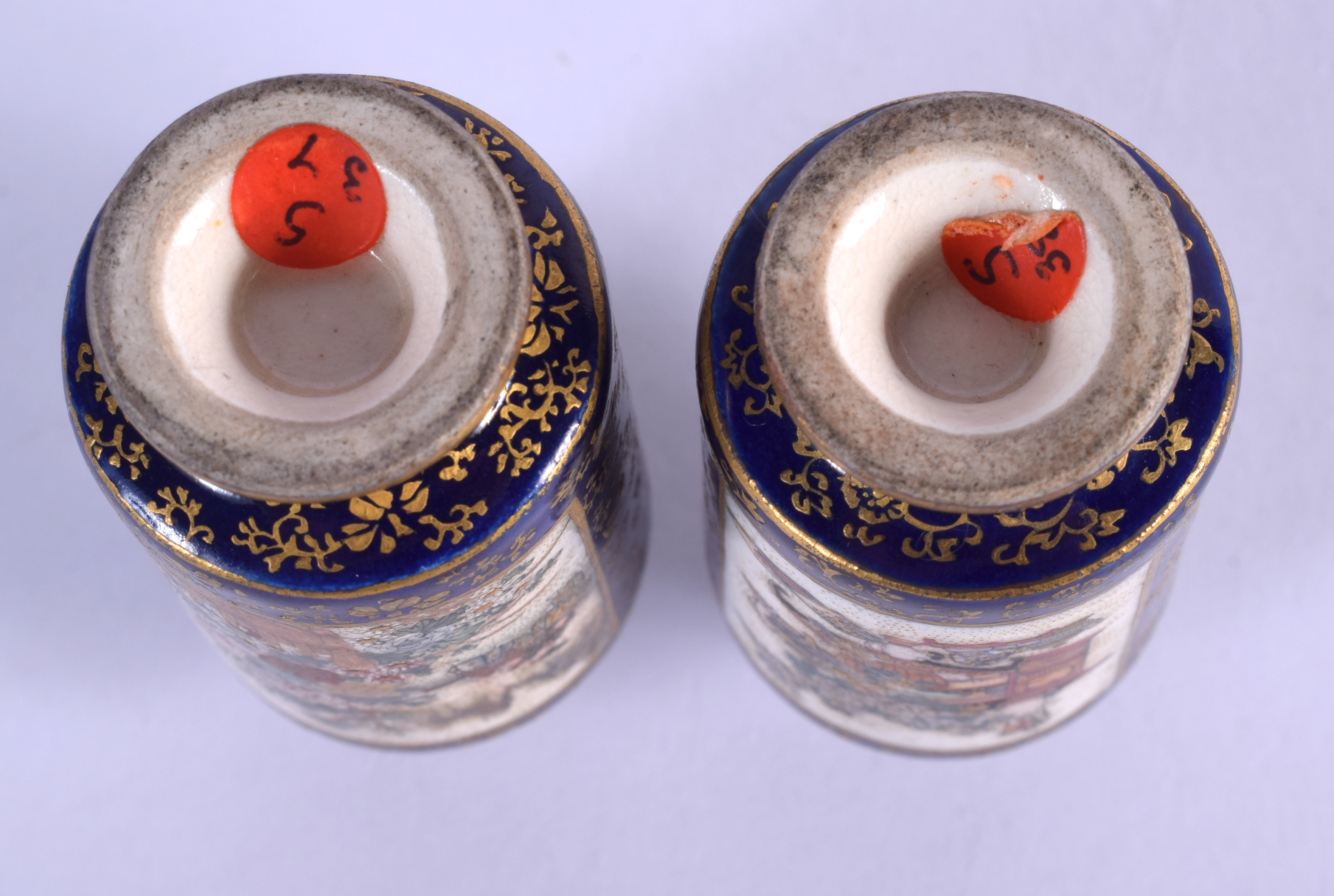 A FINE MINIATURE PAIR OF 19TH CENTURY JAPANESE MEIJI PERIOD SATSUMA VASES painted with figures. 6.75 - Image 4 of 4