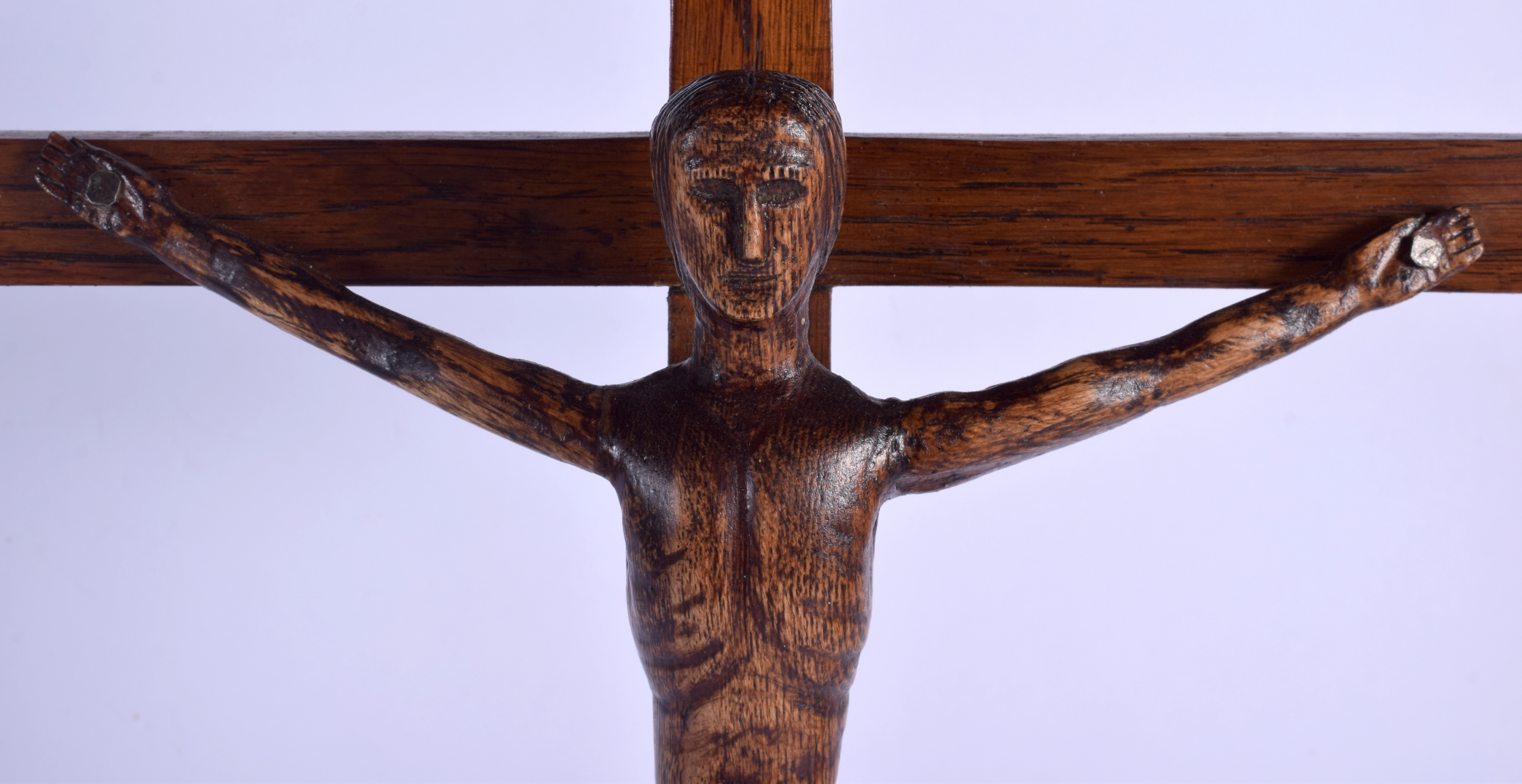 AN UNUSUAL EARLY PRIMITIVE CARVED WOOD CORPUS CHRISTI. 53 cm x 16 cm. - Image 2 of 4