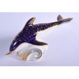 Royal Crown Derby paperweight of Dolphin. 9cm high