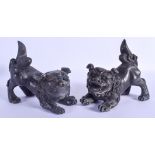 A PAIR OF CHINESE BRONZE BUDDHISTIC DOGS OF FOE 20th Century. 16 cm x 11 cm.