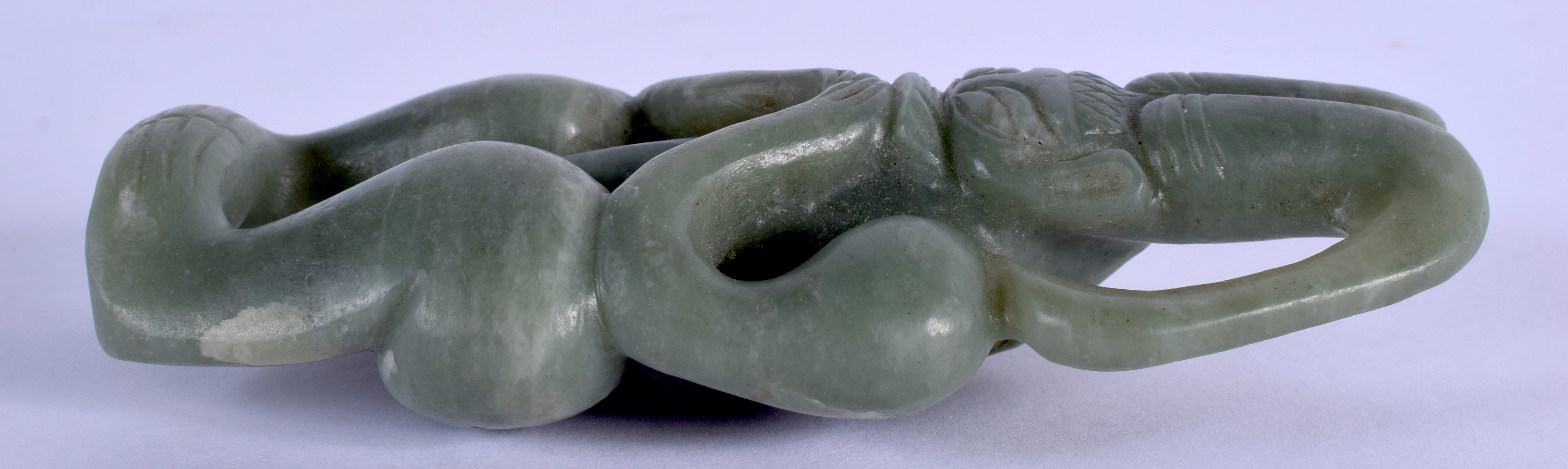 A CHINESE CARVED HONGSHAN CULTURE CARVED JADE FIGURE OF A SUN GOD possibly Neolithic period. 12 cm x - Image 7 of 11