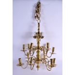 A GEORGE III BRASS CHANDELIER. 59 cm x 23 cm.