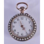 AN EDWARDIAN SILVER PEARL AND ENAMEL FOB WATCH. 18.9 grams. 2.75 diameter.