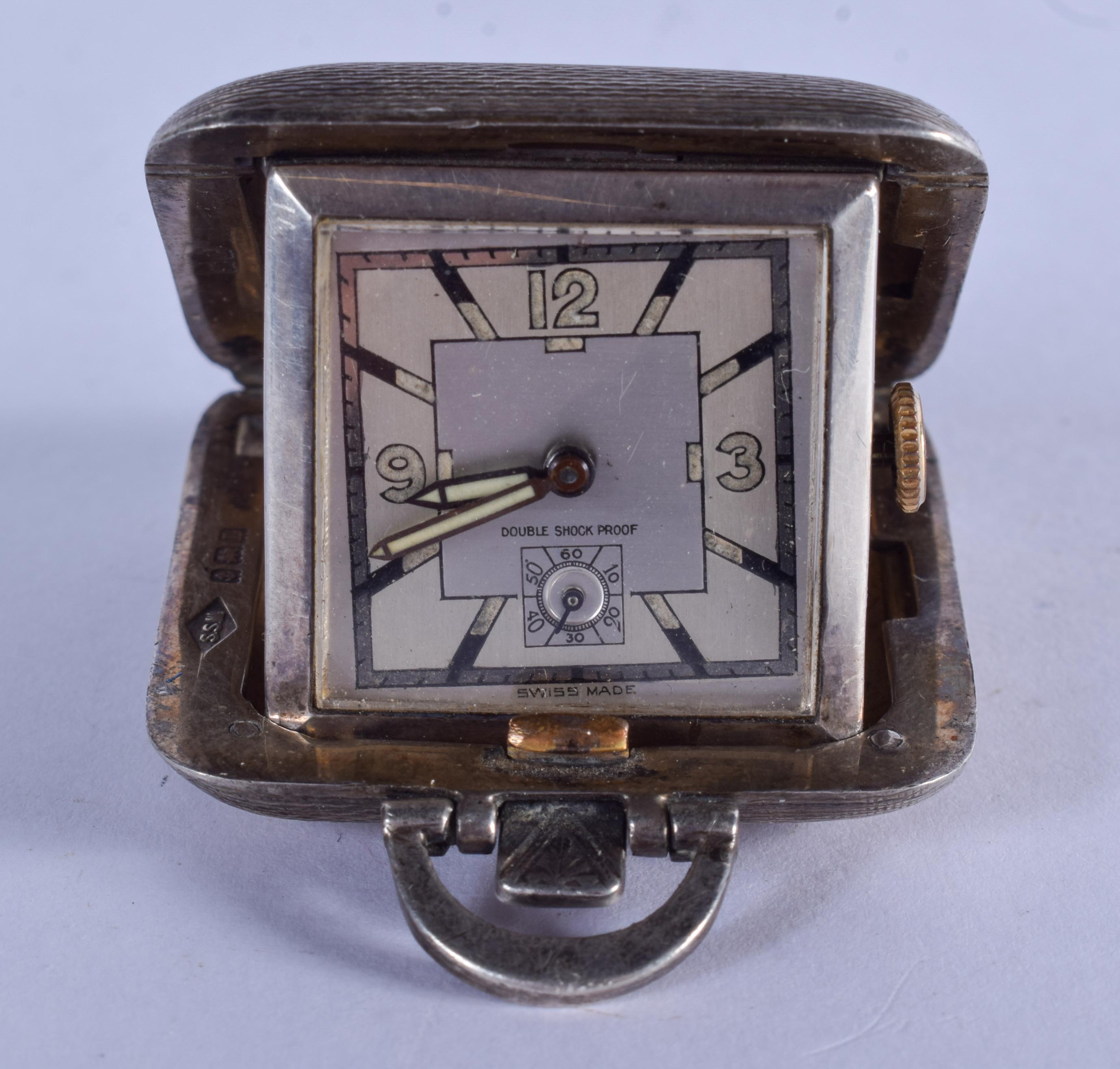 A 1930S SILVER TRAVELLING SQUARE FORM WATCH. 3.5 cm square. - Image 3 of 7