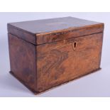 A GEORGE III WALNUT TEA CADDY with fan shaped inlay. 18 cm x 12 cm.