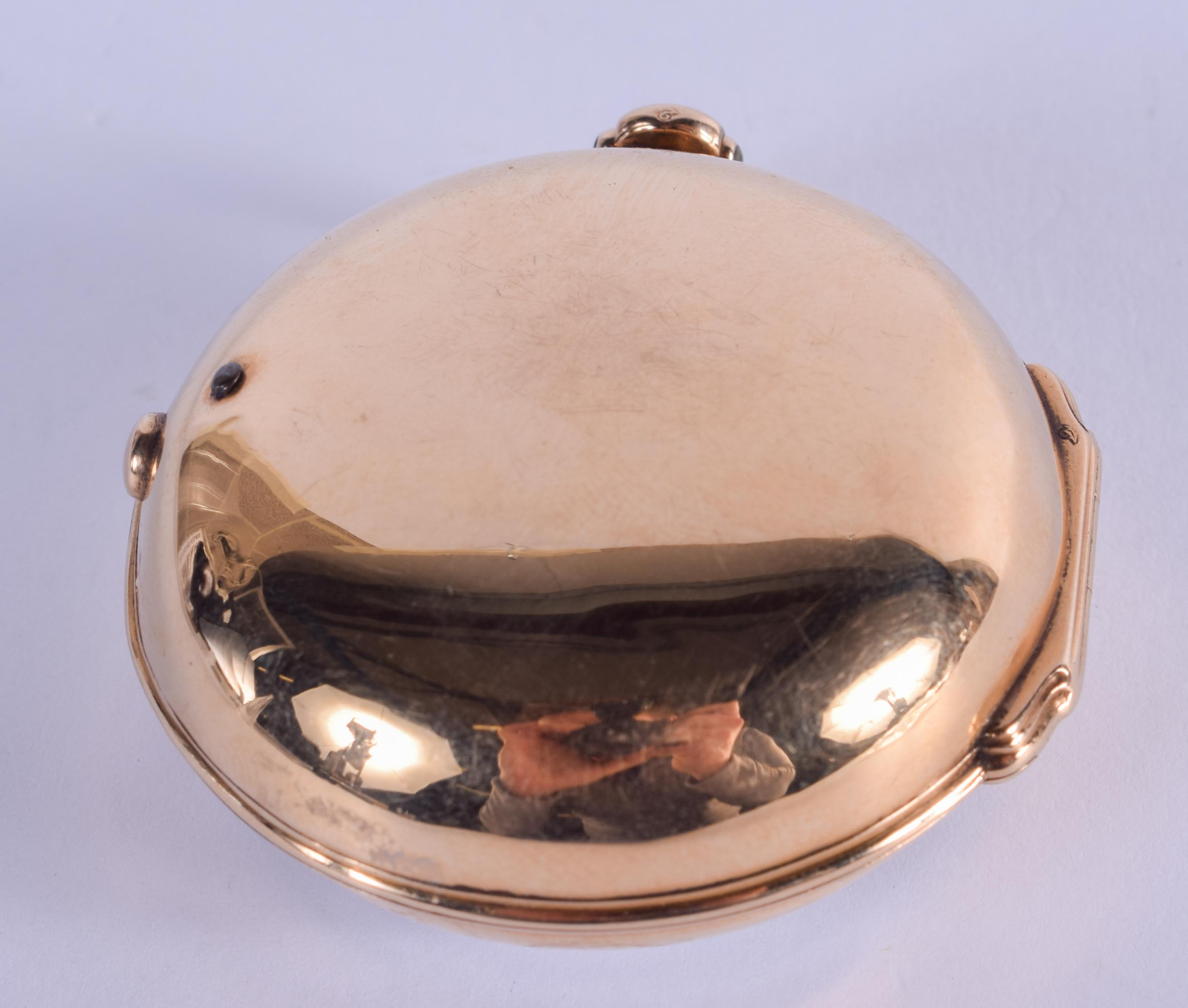 A GOOD ANTIQUE 18CT GOLD HALF HUNTER POCKET WATCH. 89.8 grams overall. 4.5 cm wide. - Image 2 of 3