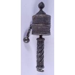 AN EARLY 20TH CENTURY MIDDLE EASTERN TIBETAN SILVER BUDDHISTIC PRAYER WHEEL. 118 grams. 14 cm long.