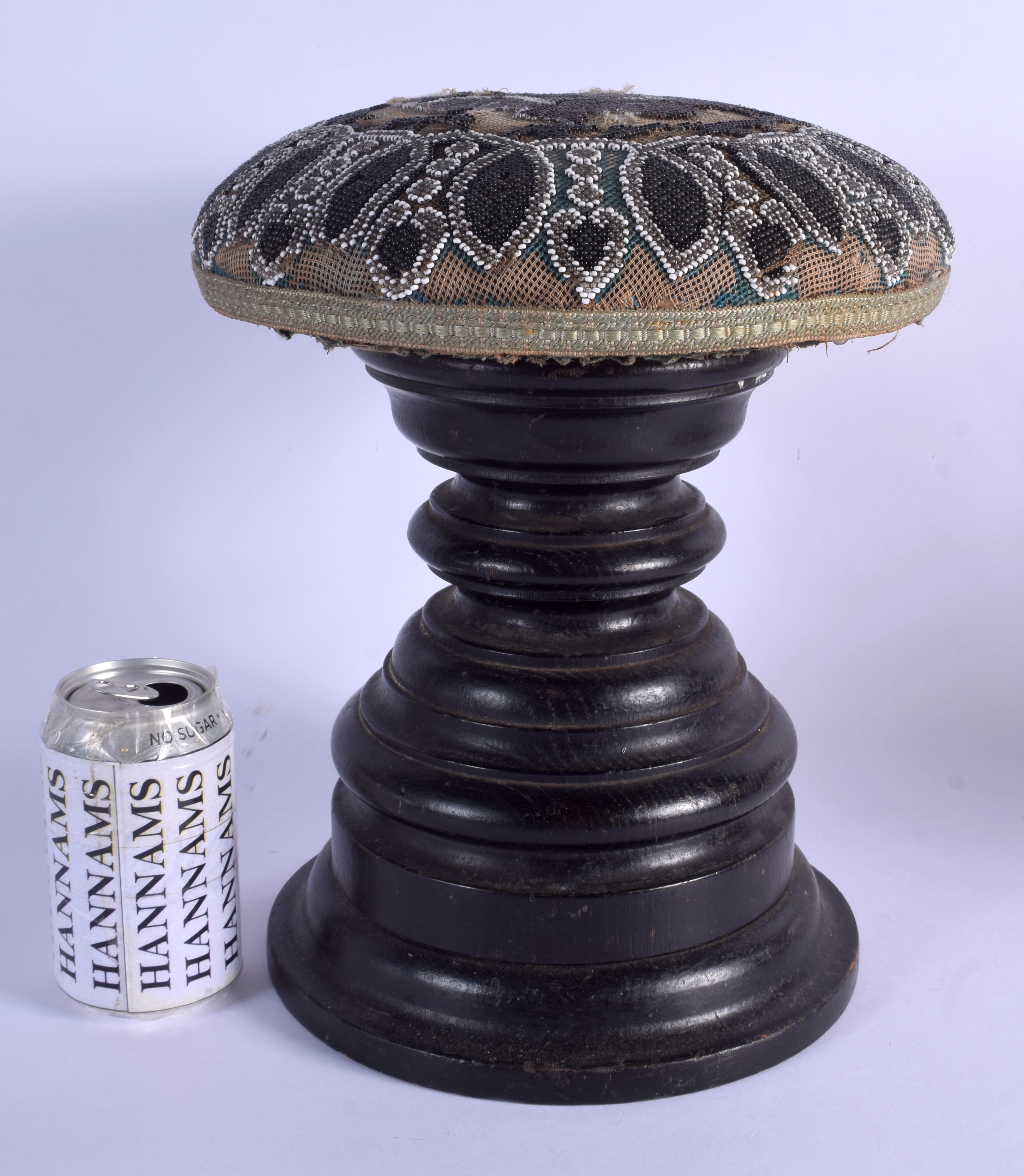 AN ANTIQUE BEAD WORK STOOL. 33 cm x 16 cm.