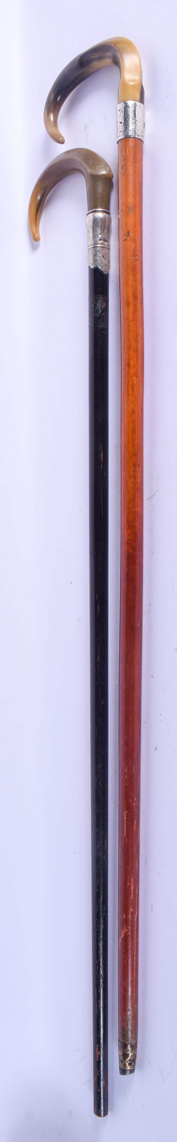 TWO 19TH CENTURY BUFFALO HORN HANDLED WALKING CANES. 88 cm long. (2) - Image 5 of 5