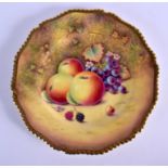 Royal Worcester plate of large size painted with fruit on a mossy bank by P. Platts, signed, black m