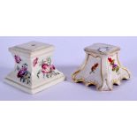 German small stand, painted with flower sprays, and a similar Ludwigsburg stand painted blooms of