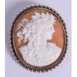 AN ANTIQUE SILVER MOUNTED CAMEO BROOCH. 21 grams. 4.5 cm x 5 cm.