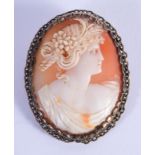 A VINTAGE SILVER CAMEO BROOCH. 4 cm x 5 cm.