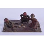 A COLD PAINTED BRONZE GROUP OF ARABIC CHILDREN. 8 cm x 5.5 cm.