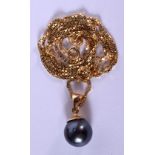 AN 18CT GOLD BLACK PEARL NECKLACE. 8 grams. 50 cm long, pearl 1 cm wide.