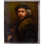 A CONTEMPORARY CHINESE OIL PAINTING After Rembrandt. Image 60 cm x 55 cm.