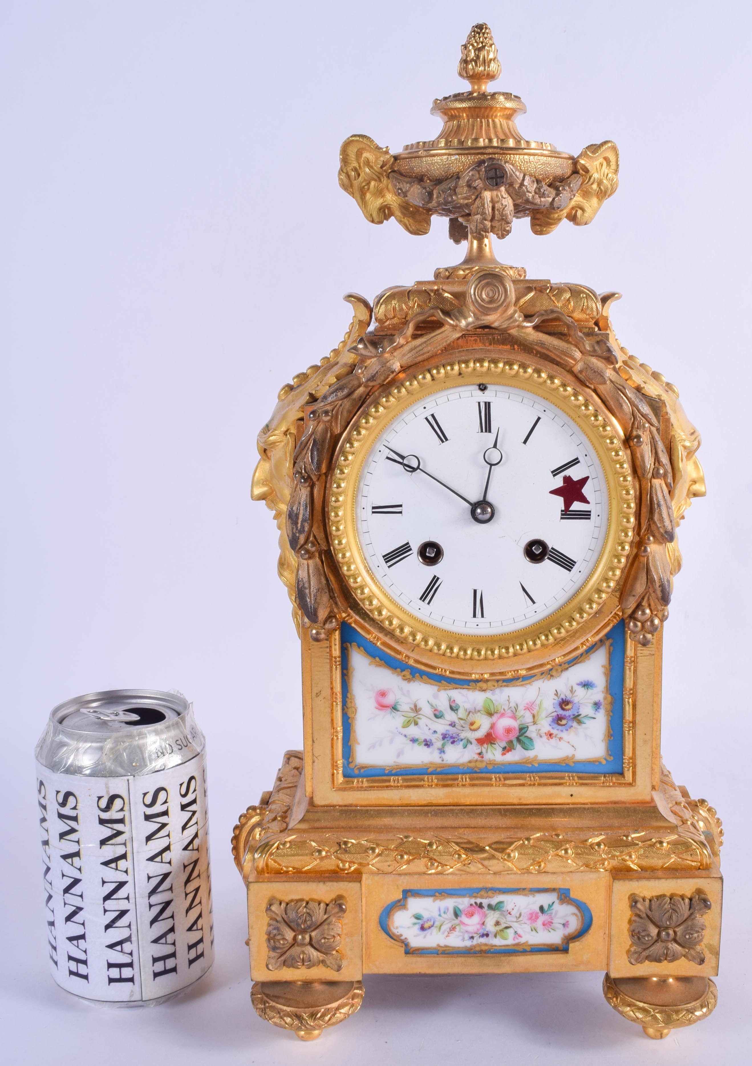 A 19TH CENTURY FRENCH ORMOLU SEVRES PORCELAIN MANTEL CLOCK painted with flowers. 37 cm x 11 cm. - Image 2 of 5