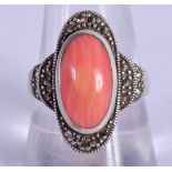 A VINTAGE SILVER AND CORAL RING. R.