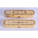 TWO GEORGE III IVORY BOXES. 8.5 cm long. (2)