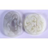 TWO CHINESE CARVED JADE CHILONG PLAQUES 20th Century. Largest 6.5 cm x 4.5 cm. (2)