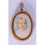 A LOVELY ANTIQUE GOLD ENAMEL AND IVORY PAINTED PEARL PORTRAIT MINIATURE LOCKET. 17.4 grams 3 cm x 4.