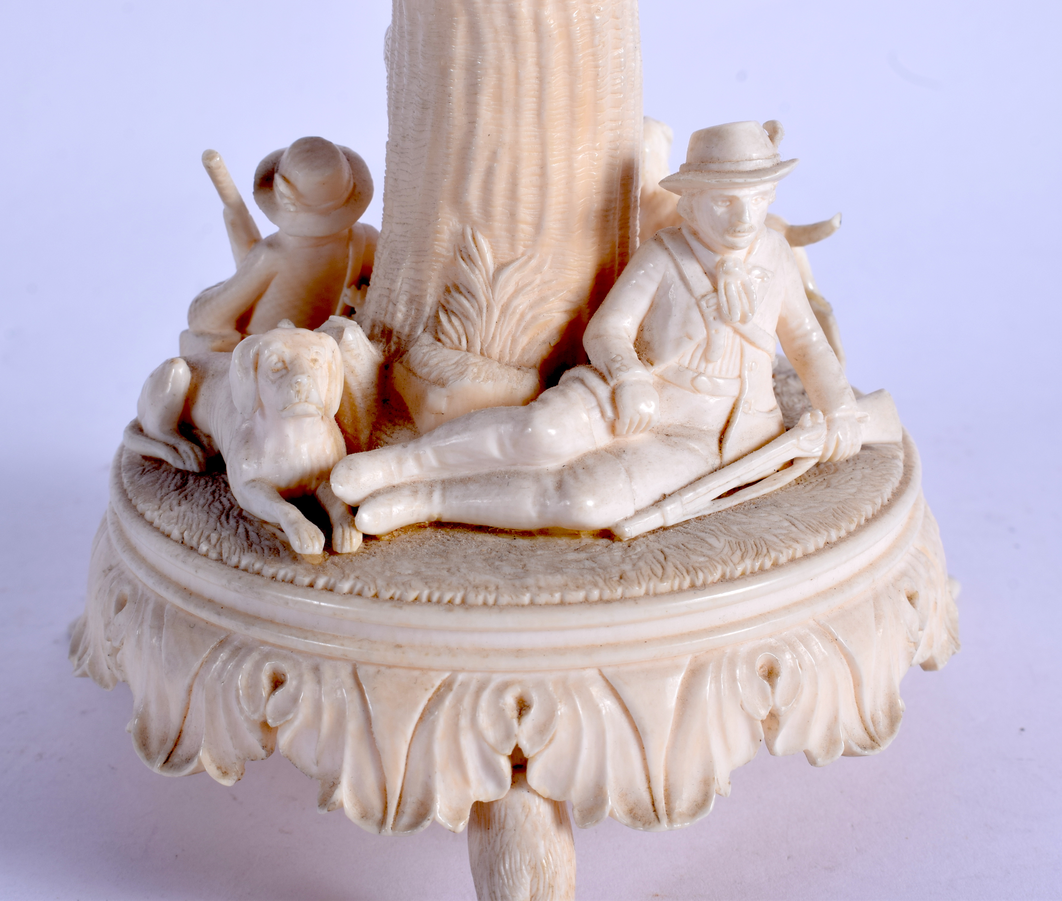 A RARE LARGE 19TH CENTURY EUROPEAN CARVED DIEPPE IVORY VASE AND COVER decorated with figures and due - Image 3 of 29