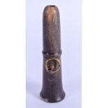 A 19TH CENTURY CARVED CONTINENTAL RHINOCEROS HORN PIPE. 20.3 grams. 9.5 cm long.