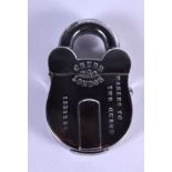 A NOVELTY SILVER CHUBB PADLOCK. 5 cm x 3.5 cm.