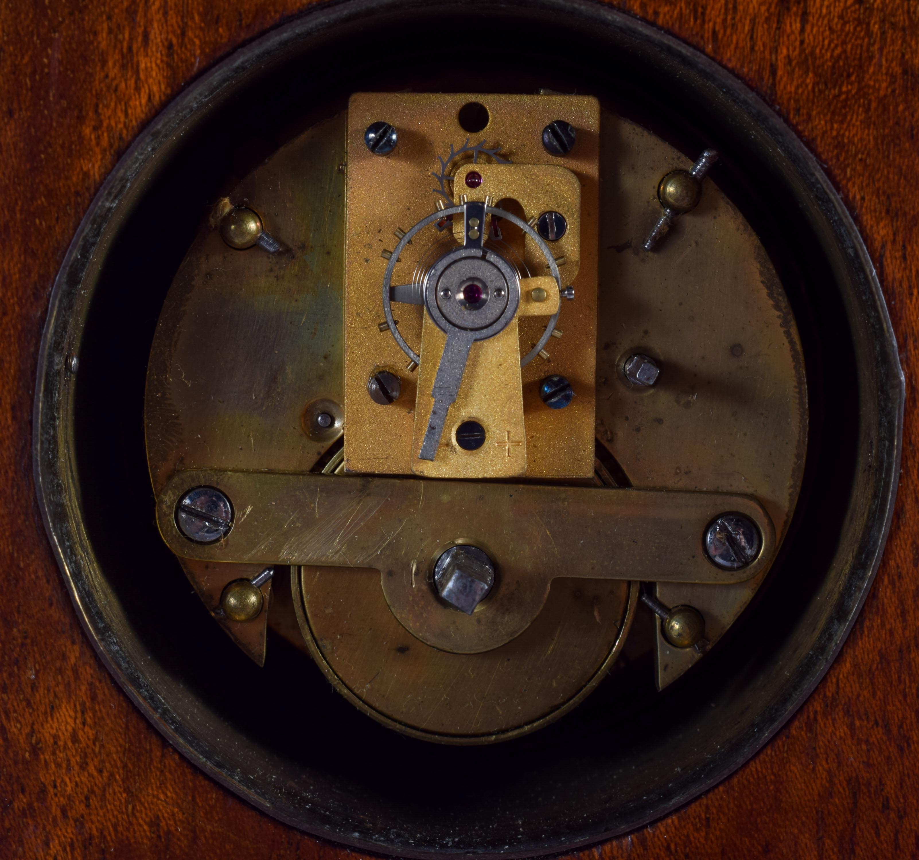 A LARGE ART NOUVEAU SILVER MOUNTED MAHOGANY MANTEL CLOCK embellished with flowers. Birmingham 1910. - Image 3 of 4