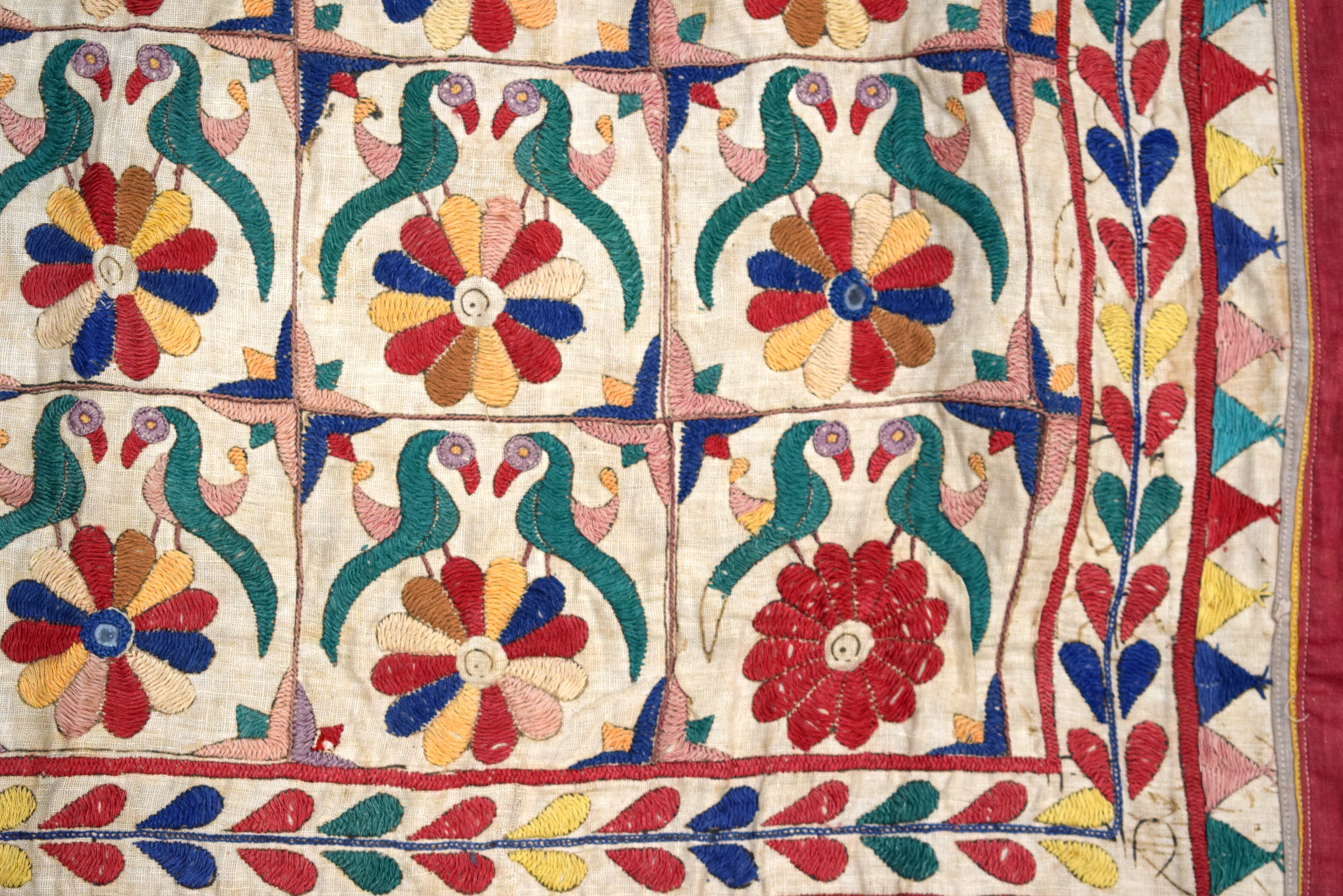 A MIDDLE EASTERN INDIAN EMBROIDERED TEXTILE. 98 cm x 96 cm. - Image 2 of 4