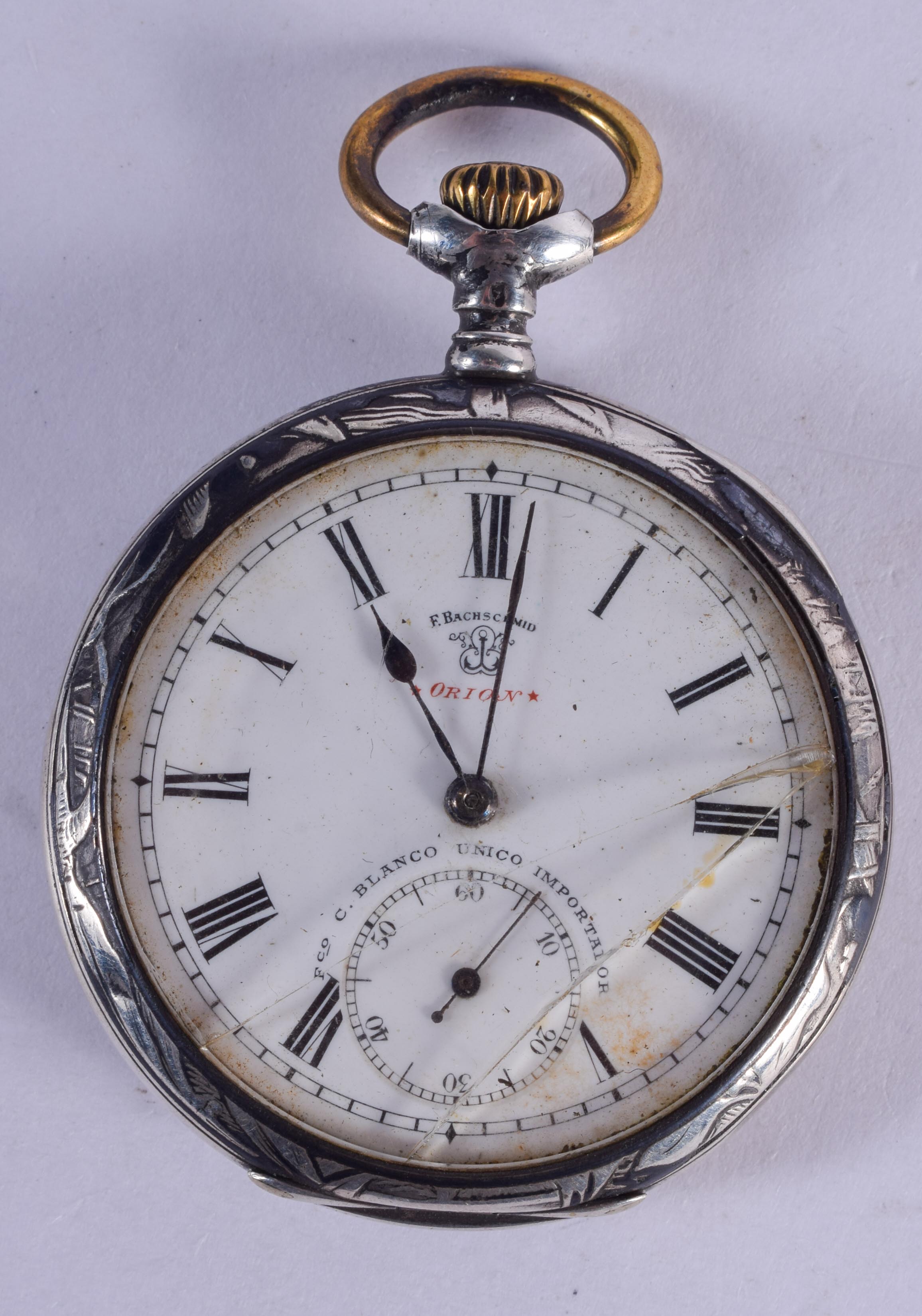 A VINTAGE SILVER NIELLO CASED HUNTING POCKET WATCH. 4.25 cm diameter.