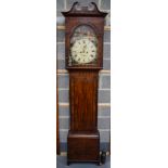 A GEORGE III SCOTTISH MAHOGANY MITCHELL & RUSSEL LONG CASE CLOCK with eight day movement, painted wi