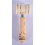 A LARGE ANTIQUE SILVER MOUNTED IVORY GAVEL. 17 cm long.
