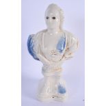 AN 18TH/19TH CENTURY EUROPEAN SALT GLAZED BUST OF A FEMALE with blue splash decoration. 18.5 cm high