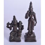 TWO 19TH CENTURY INDIAN BRONZE BUDDHISTIC DEITY FIGURES. Largest 8 cm high. (2)