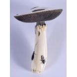 AN EARLY 20TH CENTURY JAPANESE MEIJI PERIOD CARVED SHIBAYAMA IVORY MUSHROOM decorated with insects.