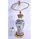 A 19TH CENTURY FRENCH SAMSONS OF PARIS PORCELAIN VASE Chinese style, converted to a lamp. Vase 25.5