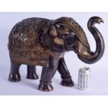 A LARGE INDIAN BRONZE FIGURE OF A STANDING ELEPHANT modelled in foliate embellished wares. 56 cm x 3