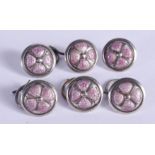 SIX ART DECO SILVER AND ENAMEL BUTTONS. 4 grams. 1 cm diameter. (6)