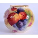 Royal Worcester spirally moulded globular vase painted with autumnal leaves and berries by Kitty Bla