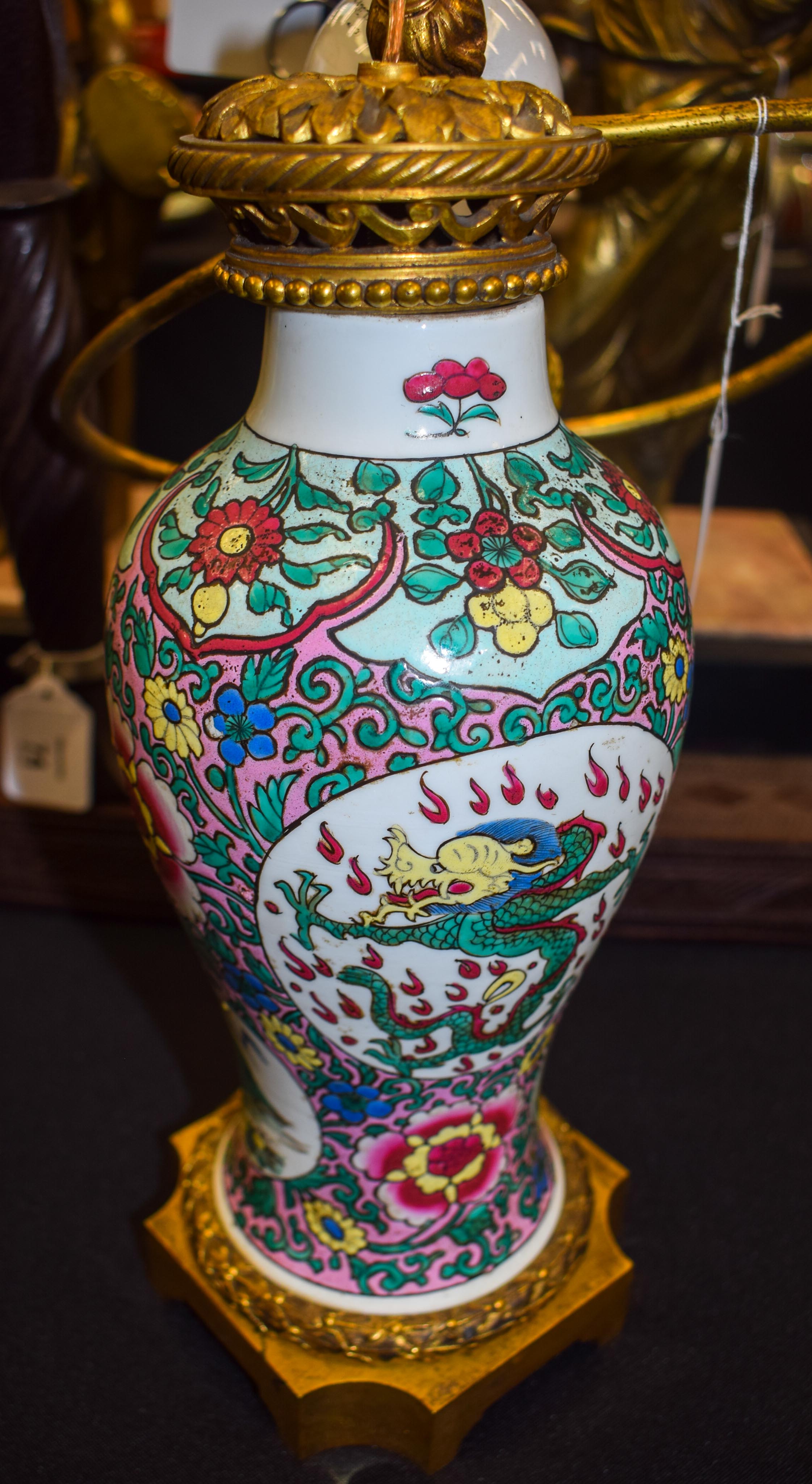 A 19TH CENTURY FRENCH SAMSONS OF PARIS PORCELAIN VASE Chinese style, converted to a lamp. Vase 25.5 - Image 3 of 5