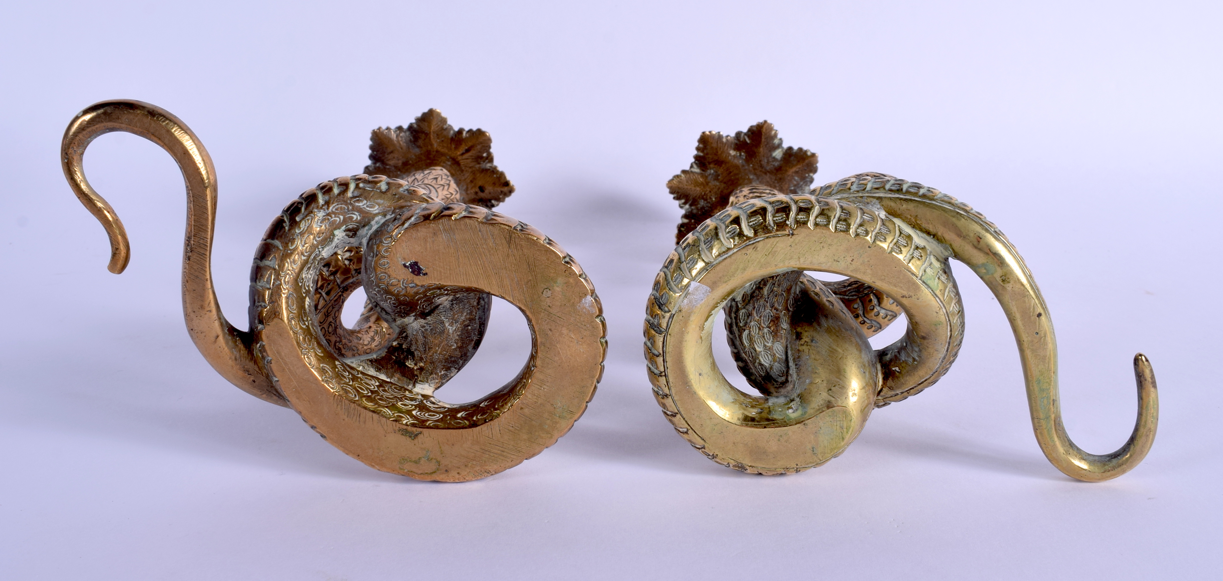 A PAIR OF 19TH CENTURY CONTINENTAL BRONZE SERPENT CANDLESTICKS possibly Indian. 23.5 cm high. - Image 3 of 3