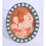 AN ANTIQUE YELLOW METAL AND TURQUOISE PHOTOGRAPH FRAME. 4 cm x 5 cm.