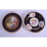 Aynsley fine plate painted with flowers and a Royal Crown Derby plate painted with flowers. 24cm d