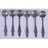 SIX UNUSUAL CHINESE SILVER COIN SPOONS. 230 grams. 14 cm long. (6)