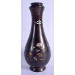 A 19TH CENTURY JAPANESE MEIJI PERIOD BRONZE VASE enamelled in silver and gold with flowers. 25 cm hi