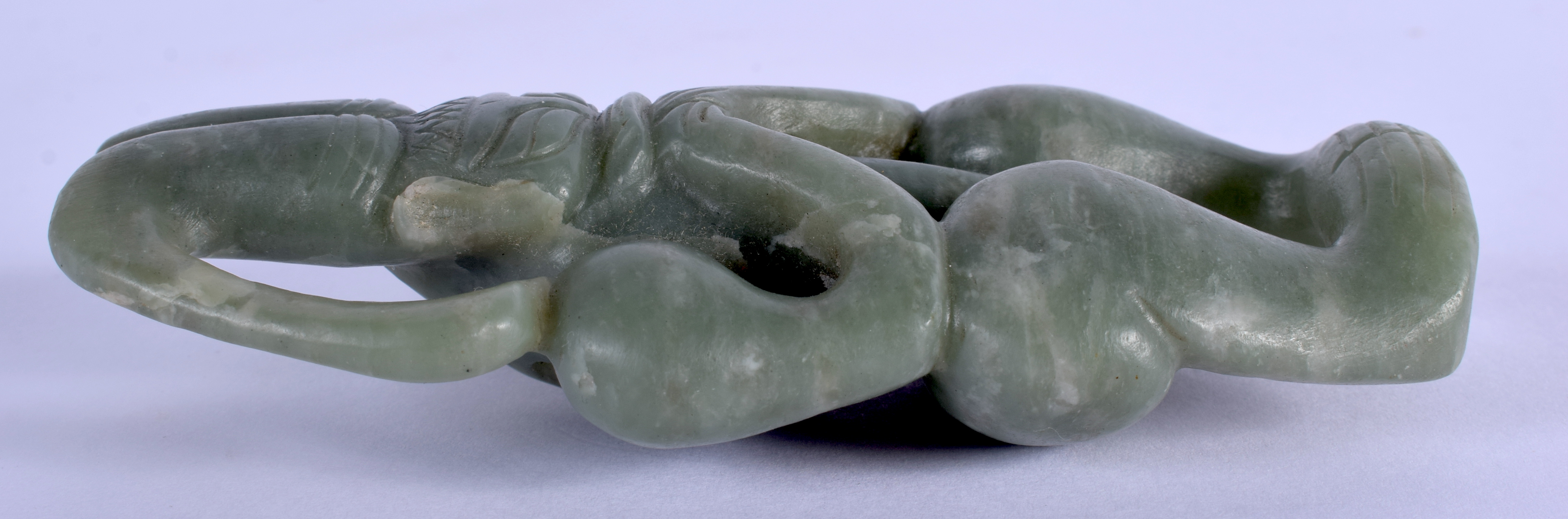 A CHINESE CARVED HONGSHAN CULTURE CARVED JADE FIGURE OF A SUN GOD possibly Neolithic period. 12 cm x - Image 5 of 11