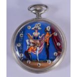 A VINTAGE DOXA EROTIC POCKET WATCH the contemporary dial depicting a risqué scene. 5.25 cm diameter.