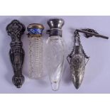 FOUR EARLY 20TH CENTURY CONTINENTAL SILVER SCENT BOTTLES. 73 grams overall. Largest 9 cm high. (4)